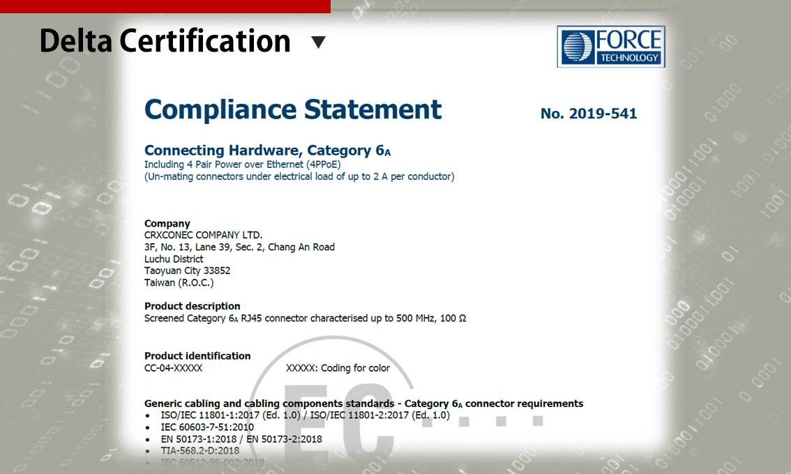 Delta Verified Cat.6A 180 degree Keystone Jack Certification